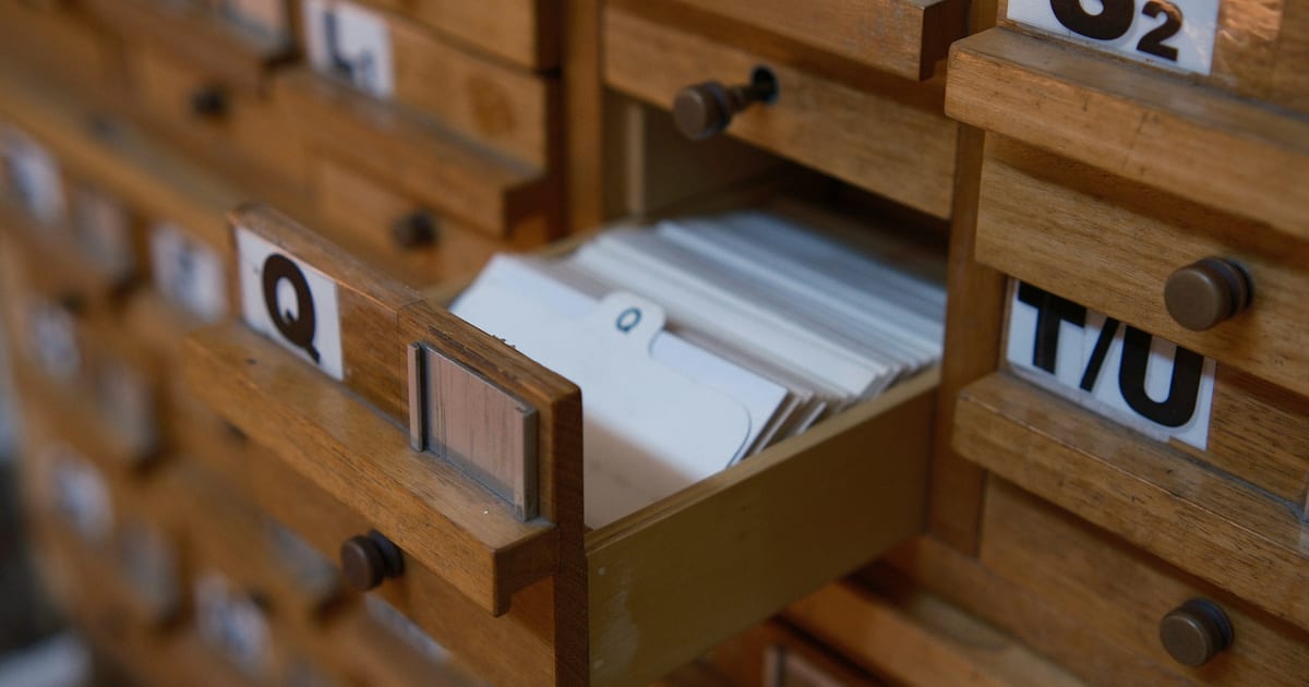 A wall of small numbered drawers, seen straight on.